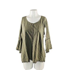 NWT STYLE&CO Women Top Petite XL Green 100% Cotton Lace Detail Pullover